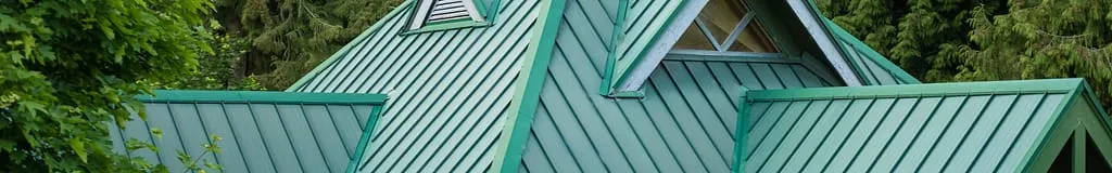 green painted metal roof