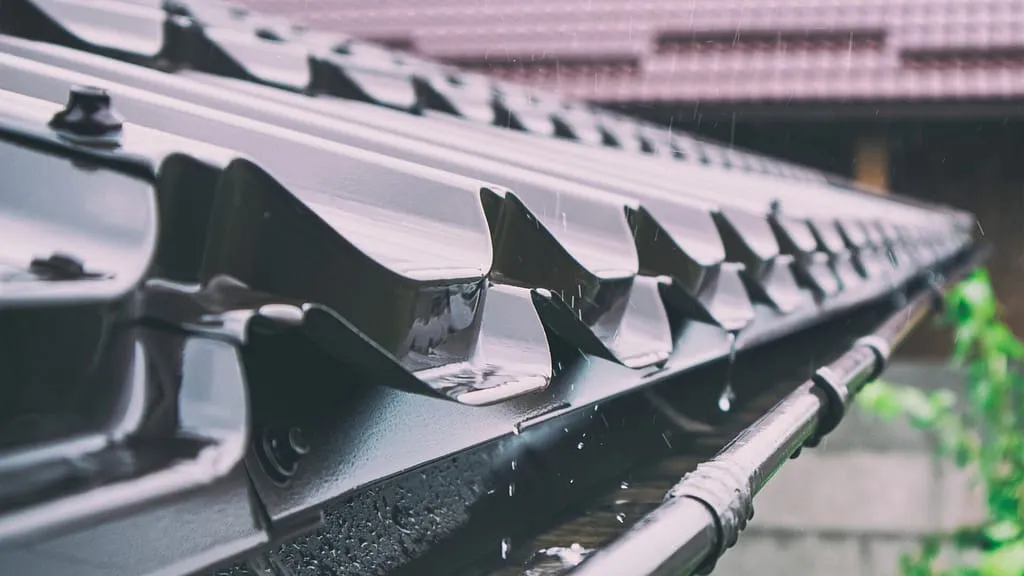 rain drops on metal roofing