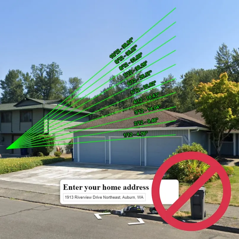 A Bad Roof Pitch Measurement taken at an angle to the home.
